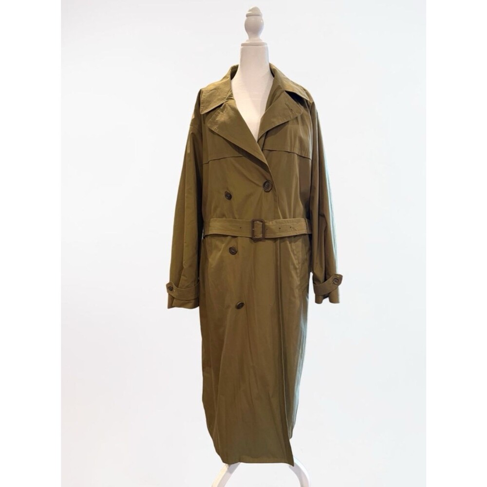 London Fog Trench Coat Mens 44 Long Olive Belted Classic Rain Coat Unisex